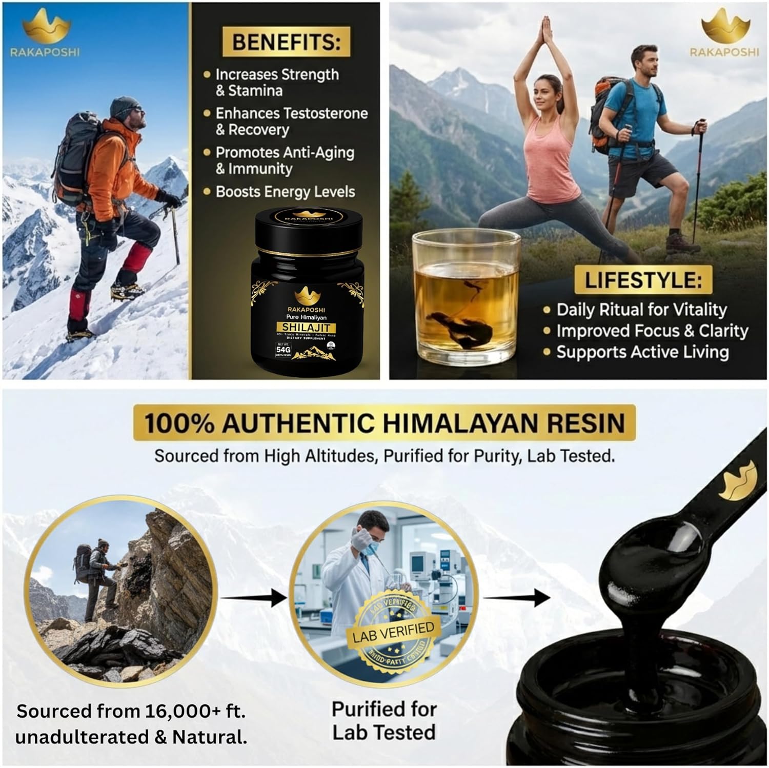 Pure Himalayan Shilajit Resin 30/54g (Gold Grade) – Lab Tested